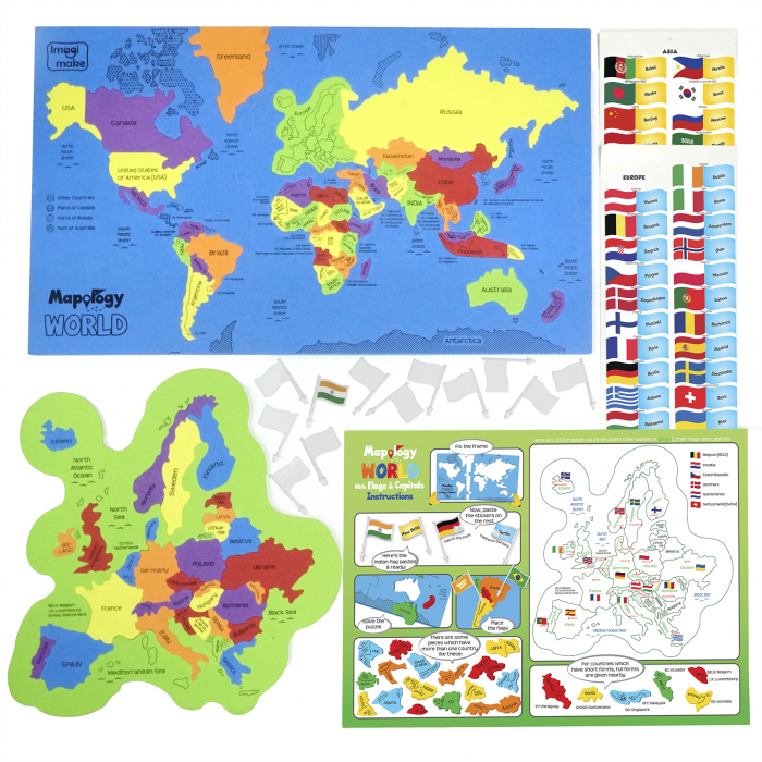 Cadou 8-14 ANI - Puzzle Harta lumii cu steaguri si capitale + Puzzle 3D Case [3]