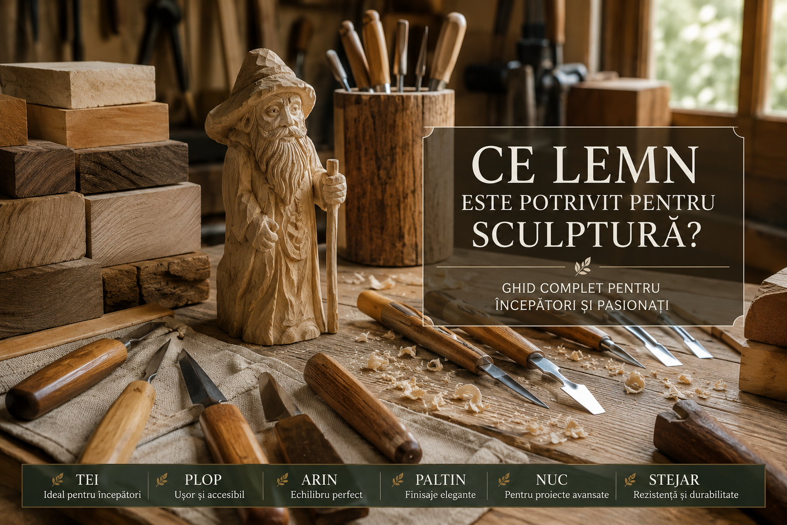 Ce lemn este potrivit pentru sculptură? Ghid complet pentru începători și pasionați