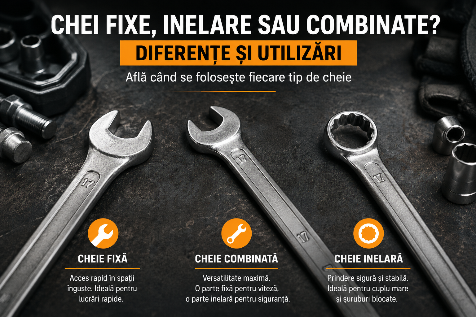 Diferența dintre cheile fixe, inelare și combinate – când se folosește fiecare