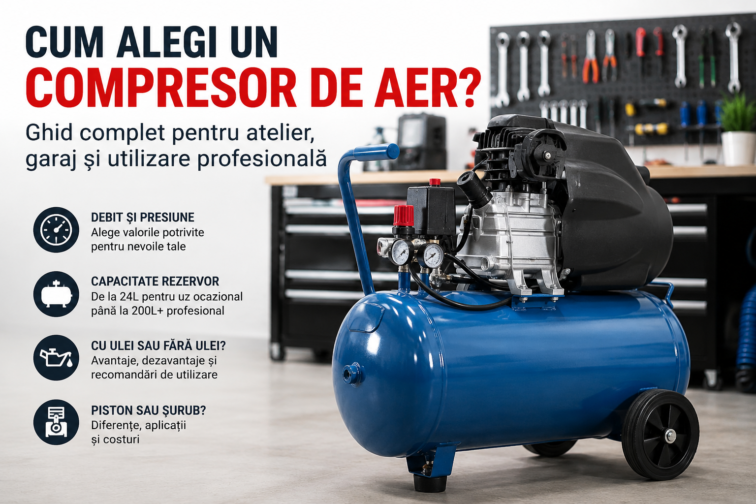 Cum alegi un compresor de aer? Ghid complet pentru atelier, garaj și utilizare profesională