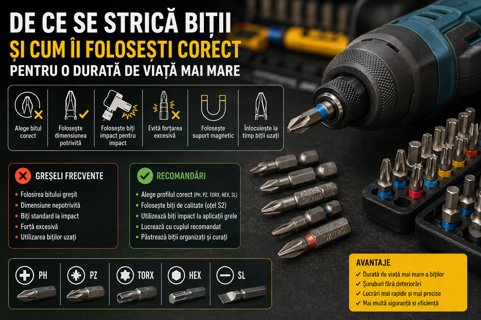 De ce se strică biții și cum îi folosești corect pentru o durată de viață mai mare – ghid complet pentru atelier, construcții și DIY