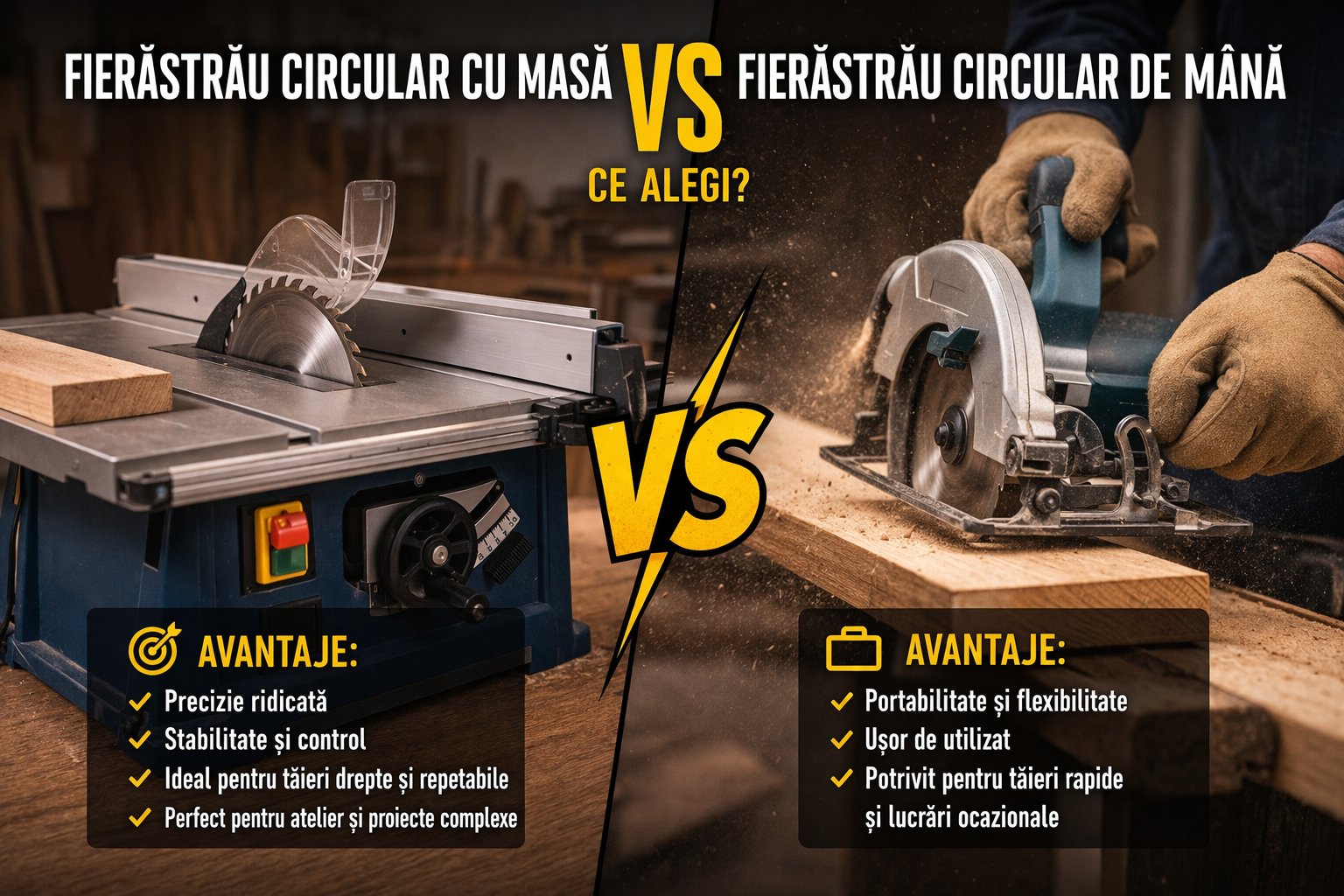 Fierăstrău circular cu masă vs fierăstrău circular de mână – ce alegi?