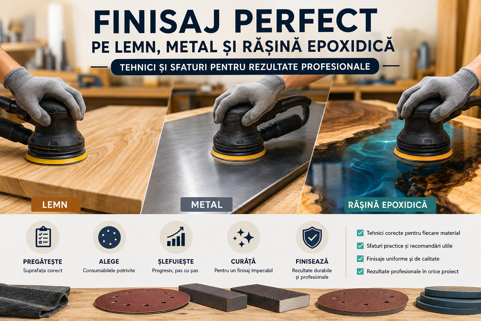 Finisaj perfect pe lemn, metal și rășină epoxidică – Tehnici și sfaturi pentru rezultate profesionale