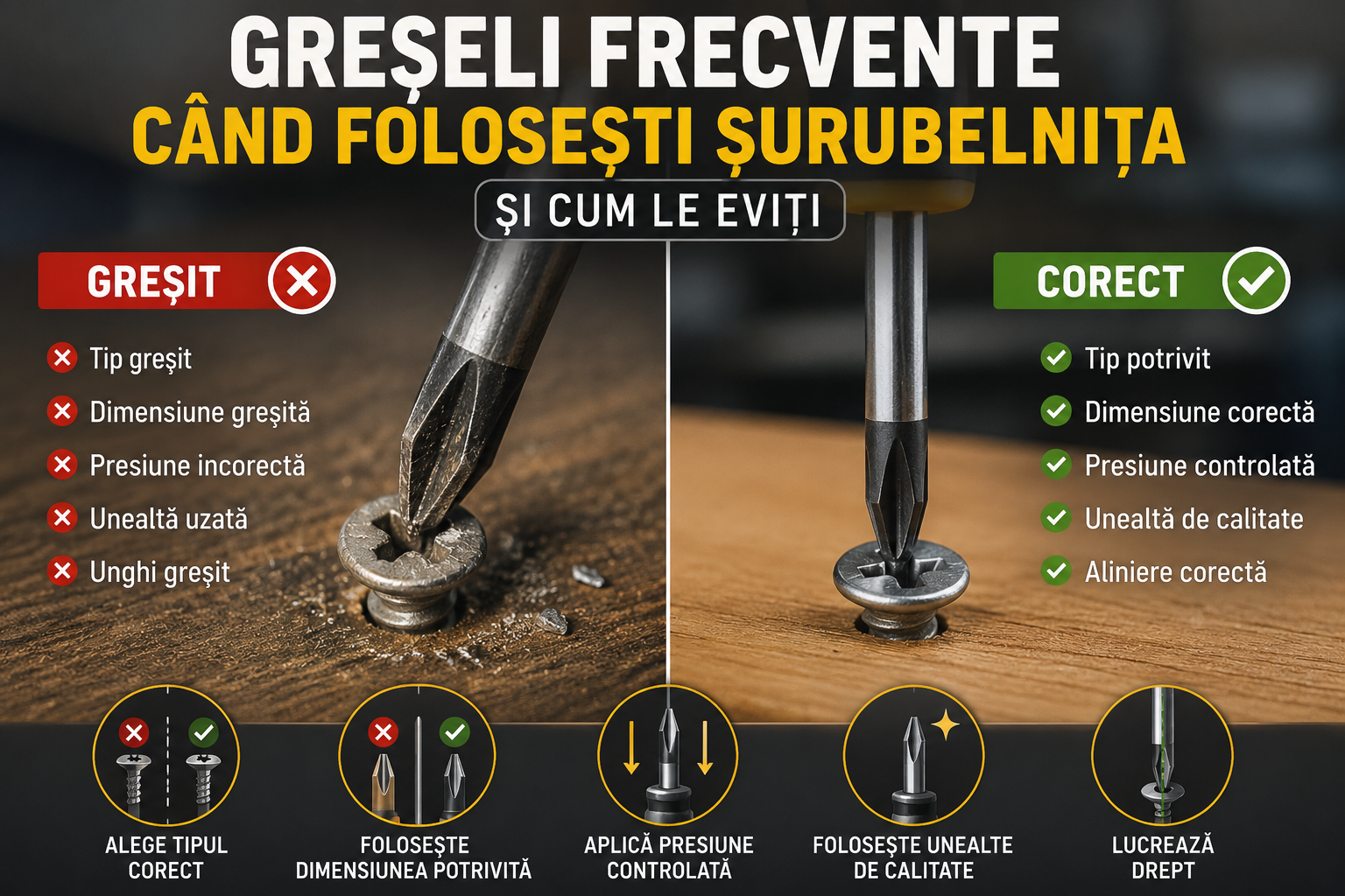 Greșeli frecvente când folosești șurubelnița și cum le eviți