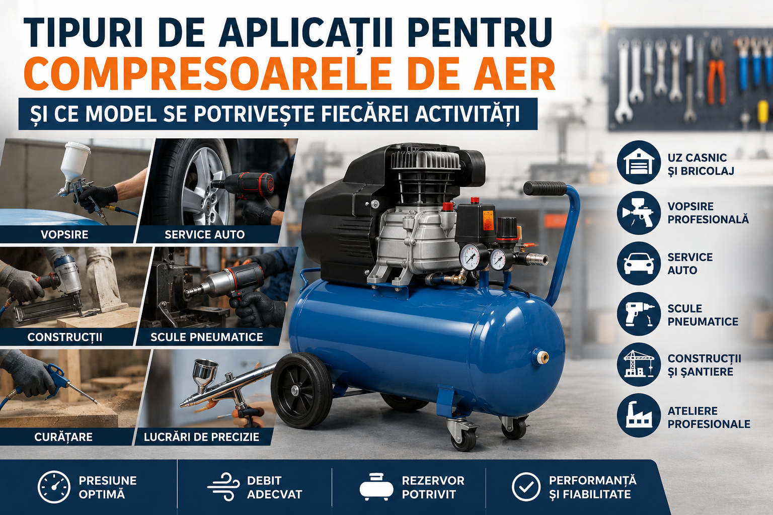 Tipuri de aplicații pentru compresoarele de aer și ce model se potrivește fiecărei activități