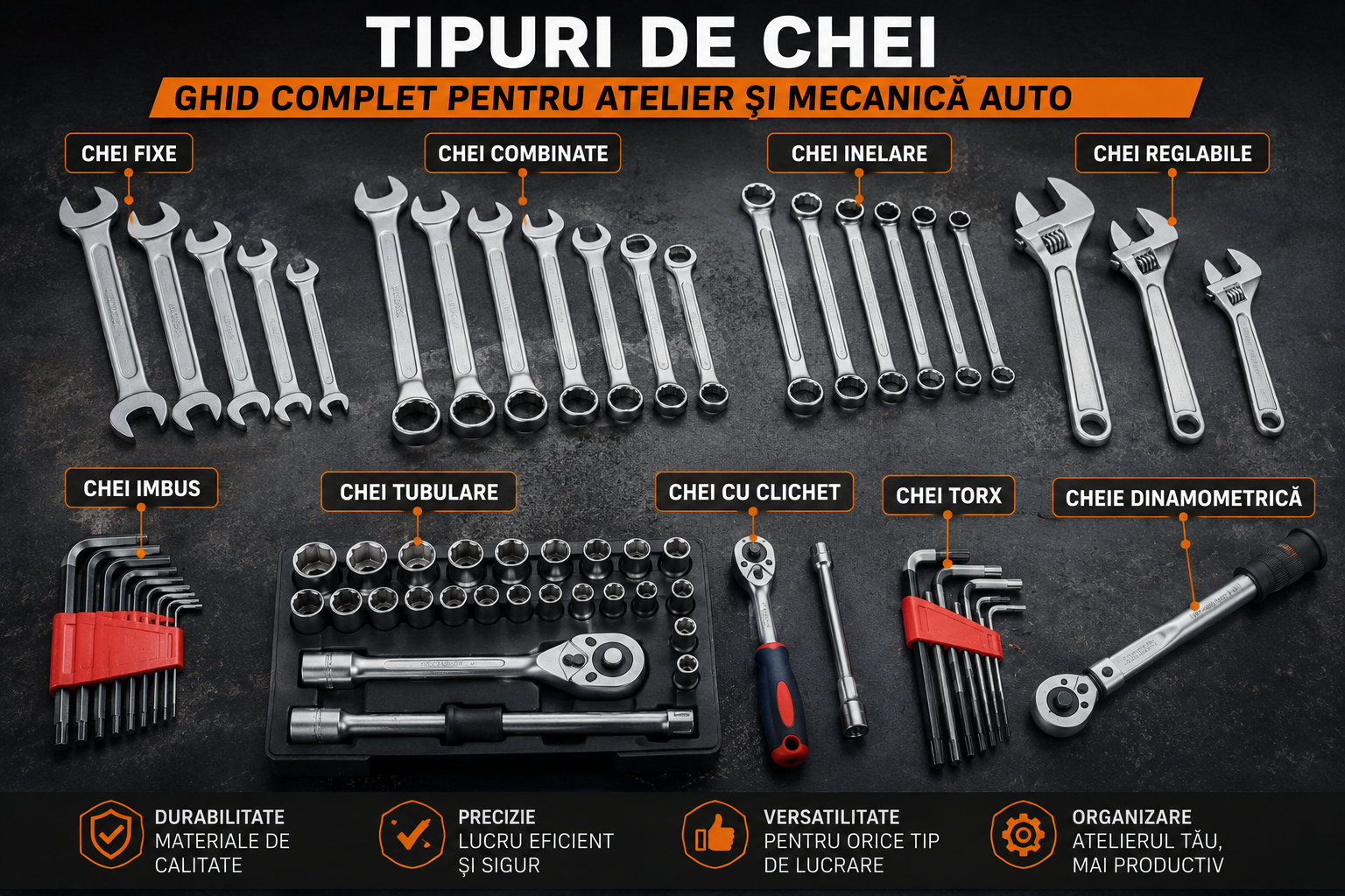 Tipuri de chei utilizate în mecanică auto și atelier – ghid complet pentru începători și profesioniști