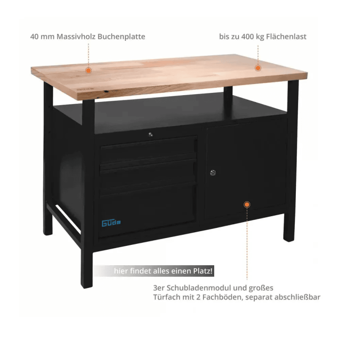 Banc de lucru cu spatii de depozitare P 1200 SLT Black Line Gude 40838, 400 Kg [5]