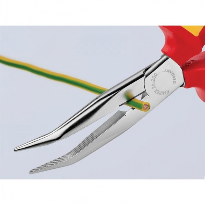 Cleste profesional izolat cu varf lung indoit si suprafata taietoare Knipex 26 26 200, 200 mm [7]