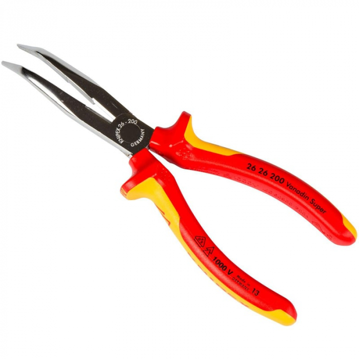 Cleste profesional izolat cu varf lung indoit si suprafata taietoare Knipex 26 26 200, 200 mm [3]