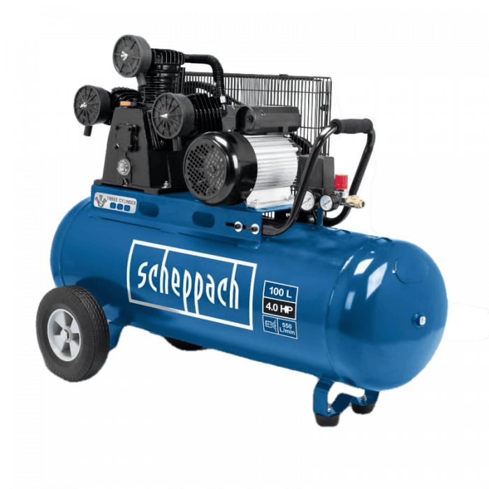 Compresor cu trei cilindri HC550TC Scheppach 5906147902, 400 V, 3000 W, 100 L, 10 bari