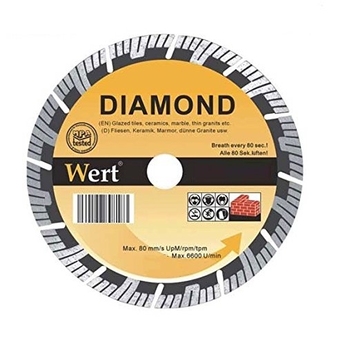 Disc diamantat segmentat turbo pentru fierastrau circular, taiere beton, zidarie, piatra Wert W2713-180, O180x22.2 mm