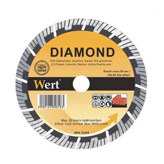 Disc diamantat turbo, taiere beton, zidarie, piatra Wert W2713-115, Ø115x22.2 mm [1]