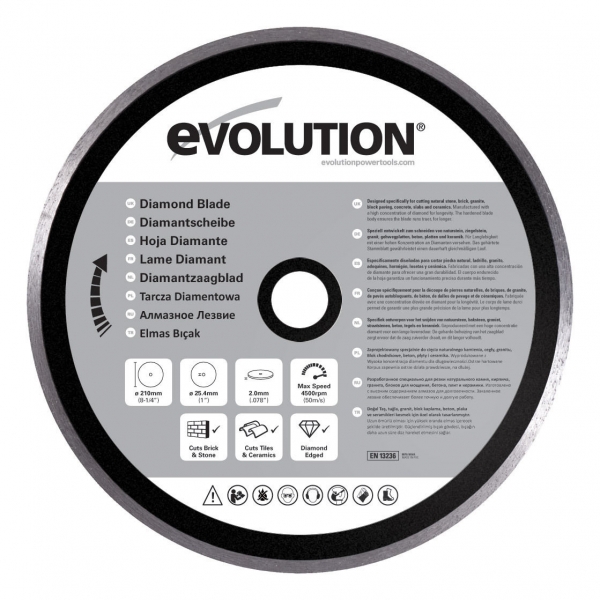 Disc pentru fierastrau circular, taiere marmura, piatra Evolution EVORAGEBLADE210D, O210x25.4 mm de la casaidea imagine noua