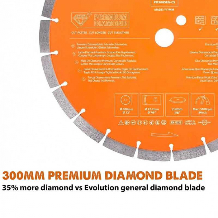 Disc diamantat segmentat pentru zidarie, beton si piatra naturala Evolution PD300SEG-CS, Ø300x22.2 mm, 21 dinti [2]