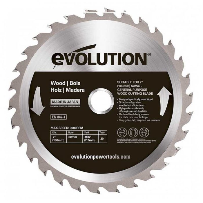 Disc pentru fierastrau circular, taiere lemn Evolution GW180TCT-30, O180x20 mm, 30 dinti