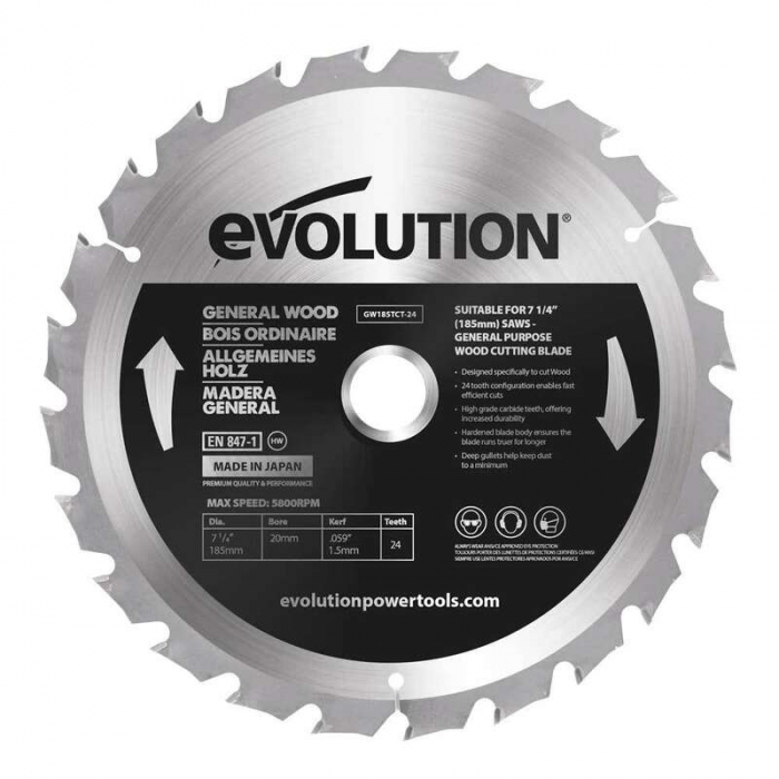 Disc pentru fierastrau circular, taiere lemn Evolution GW185TCT-24, O185 x 20 mm, 24 dinti casaidea.ro/ poza 2022