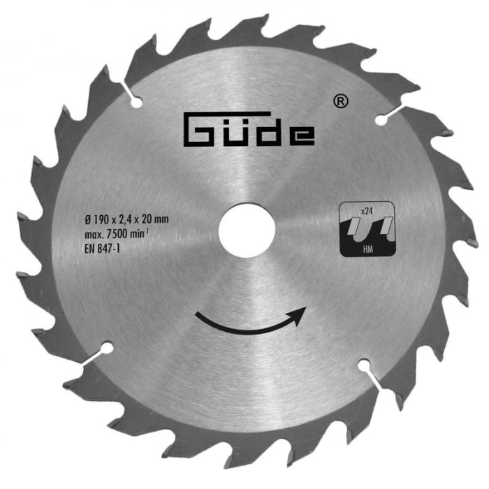 Disc pentru fierastrau circular, taiere lemn Guede GUDE58172, Ø190x20 mm, 24 dinti [1]