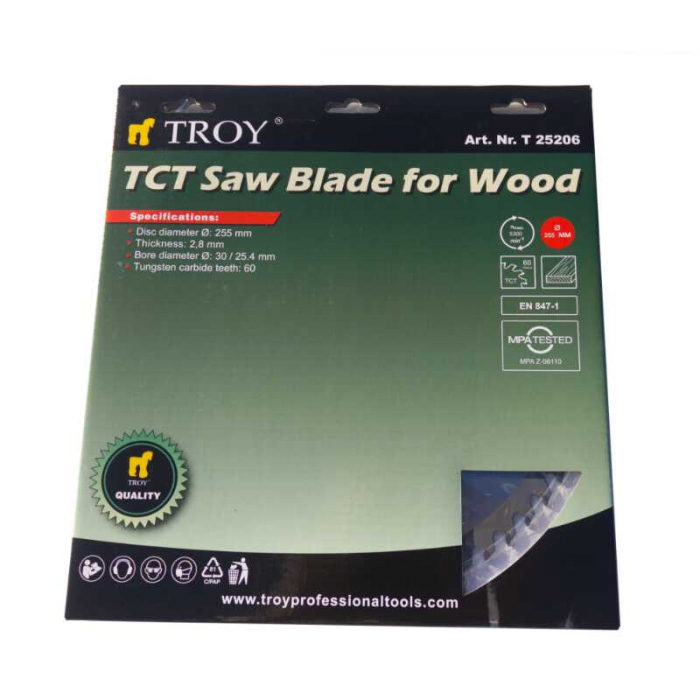 Disc pentru fierastrau circular, taiere lemn Troy 25206, Ø255 x 30/25.4 mm, 60 dinti [3]
