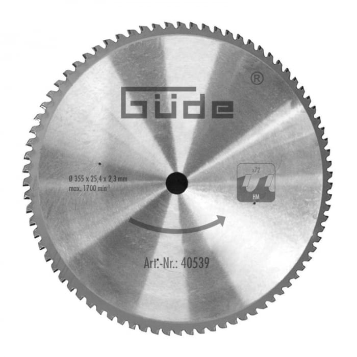 Disc pentru fierastrau circular, taiere metal Gude 40539, O355 x 25.4 mm, 72 dinti "dinti