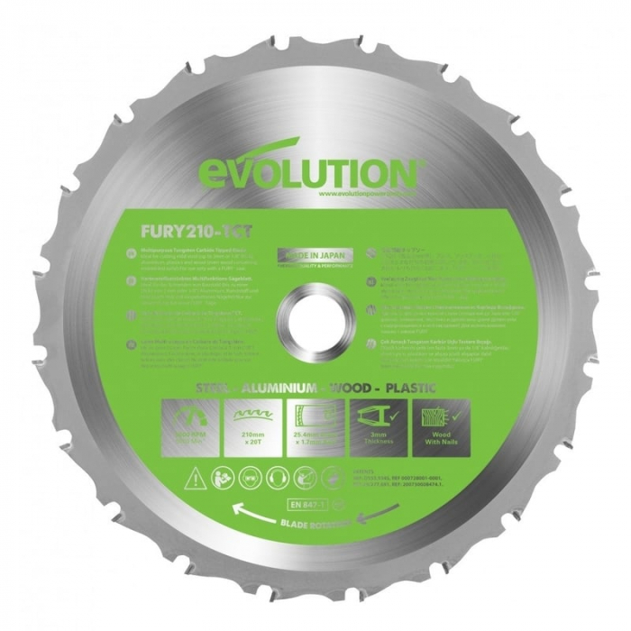 Disc pentru fierastrau circular, taiere multifunctionala Evolution EVOFURYBLADE210MULTI-9967, O210 x 25.4 mm, 20 dinti de la casaidea imagine noua