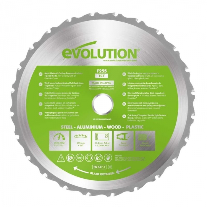Disc pentru fierastrau circular, taiere multifunctionala Evolution EVOFURYBLADE255MULTI-3185, O255 x 25.4 mm, 24 dinti casaidea.ro