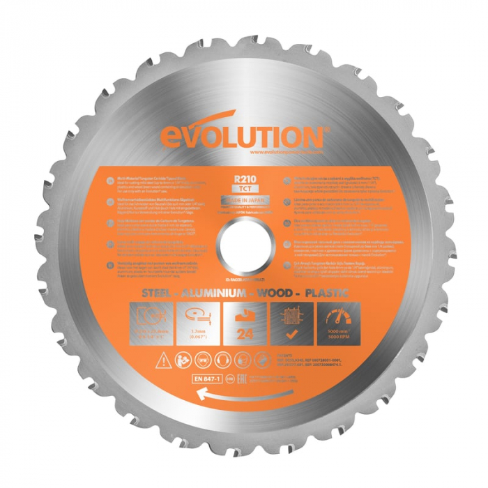 Disc pentru fierastrau circular, taiere multifunctionala Evolution EVORAGEBLADE210MULTI-1083, O210 x 25.4 mm, 24 dinti de la casaidea imagine noua