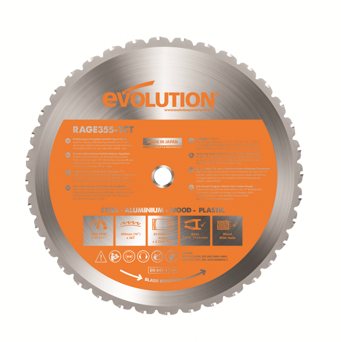 Disc pentru fierastrau circular, taiere multifunctionala Evolution RAGEBLADE355MULTI-1268, O355 x 25.4 mm, 36 dinti 25.4 imagine model 2022