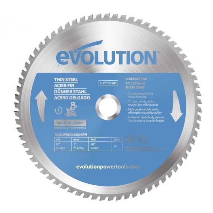 Disc pentru fierastrau circular, taiere otel subtire Evolution T255TCT-70MS, O255 x 25.4 mm, 70 dinti