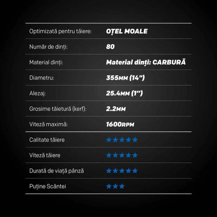 Disc pentru fierastrau circular, taiere otel EVOMAX Evolution M355CMT-80CSM, Ø355 x 25.4 mm, 80 dinti [6]