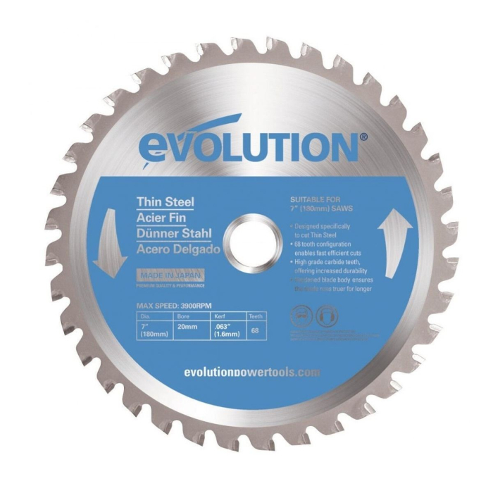 Disc pentru fierastrau circular, taiere otel moale Evolution T180TCT-68CS, O180 x 20 mm, 68 dinti