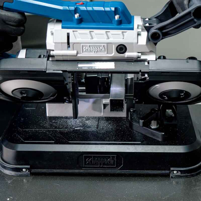 Fierastrau cu banda portabil si baza cu clema pentru metal MBS1200X Scheppach 5901508901, 1200 W, 127 mm [8]