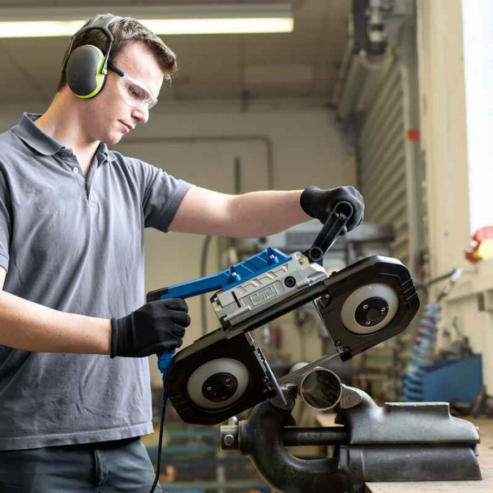 Fierastrau cu banda portabil si baza cu clema pentru metal MBS1200X Scheppach 5901508901, 1200 W, 127 mm [5]