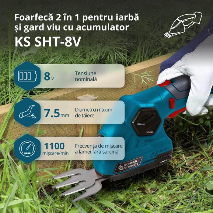Foarfecă cu acumulator pentru tuns iarbă și gard viu KS SHT-8V [2]