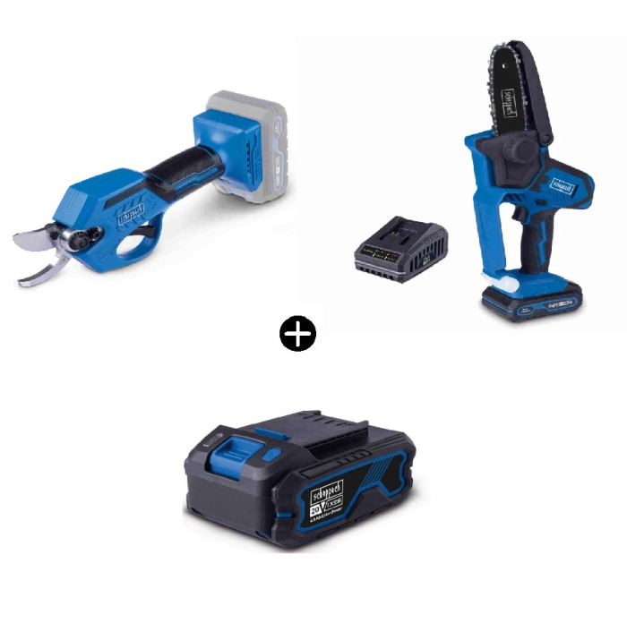 Foarfeca electrica BC-PRS28-X Scheppach + Drujba electrica C-PS100-X Scheppach + Acumulator 20 V, 4 Ah