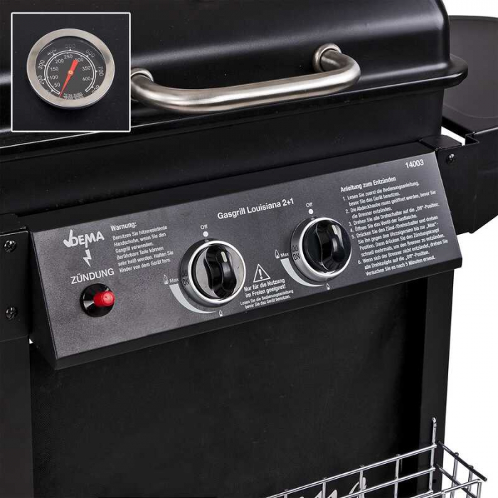 Gratar pe gaz cu arzator lateral si termometru integrat Dema 14003, 490x340 mm [5]