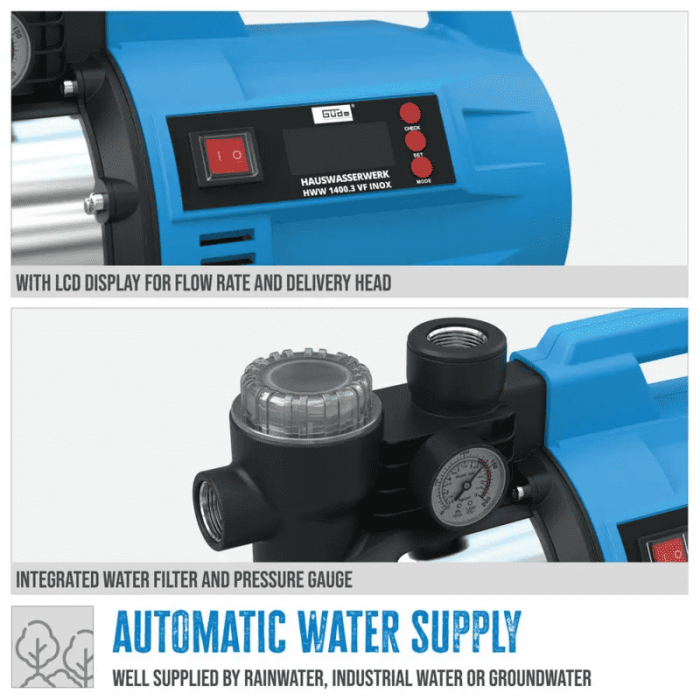 Hidrofor cu afisaj digital HWW 1400.3 VF Gude 93909, 1400 W, 4800 l/h [6]