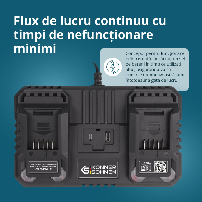 Încărcător dublu pentru baterii reîncărcabile 20V KS C45A-2 [3]