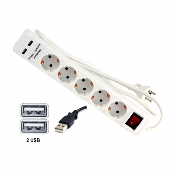 Prelungitor electric cu 5 prize si 2 porturi USB Troy T24025, 1.4 m [2]