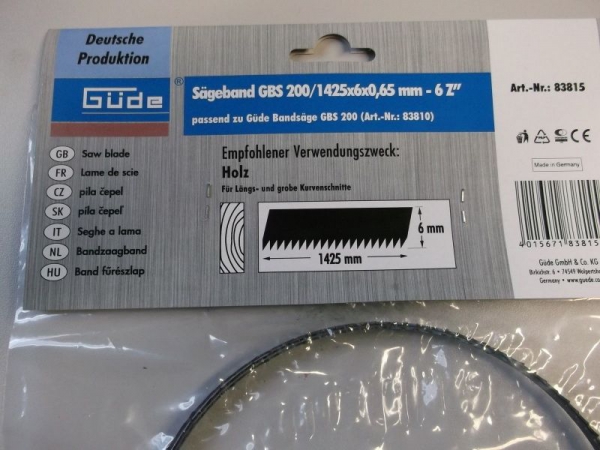 Banda rezerva fierastrau cu banda GBS200 Gude 83815, 1425 x 6 x 0.65 mm, 6DPI [2]