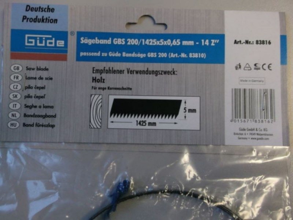 Banda rezerva fierastrau cu banda GBS 200 Gude 83816, 1425 х 5 х 0.65 mm, 14 DPI [2]
