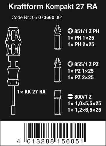 Set de biti si surubelnita cu clichet 7 in Kraftform Kompakt 27 RA 1 SB 1 Wera 05073660001 [10]