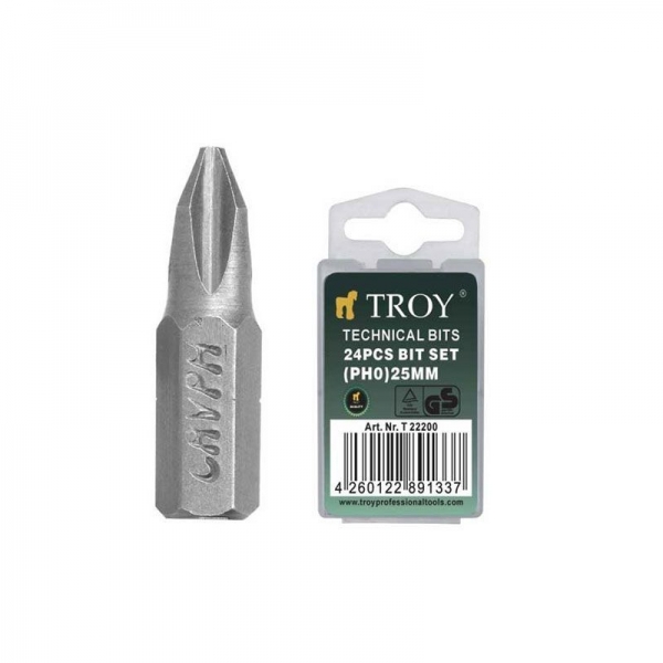 Set de biti Troy T22200, PH0, 25 mm, 24 bucati [1]