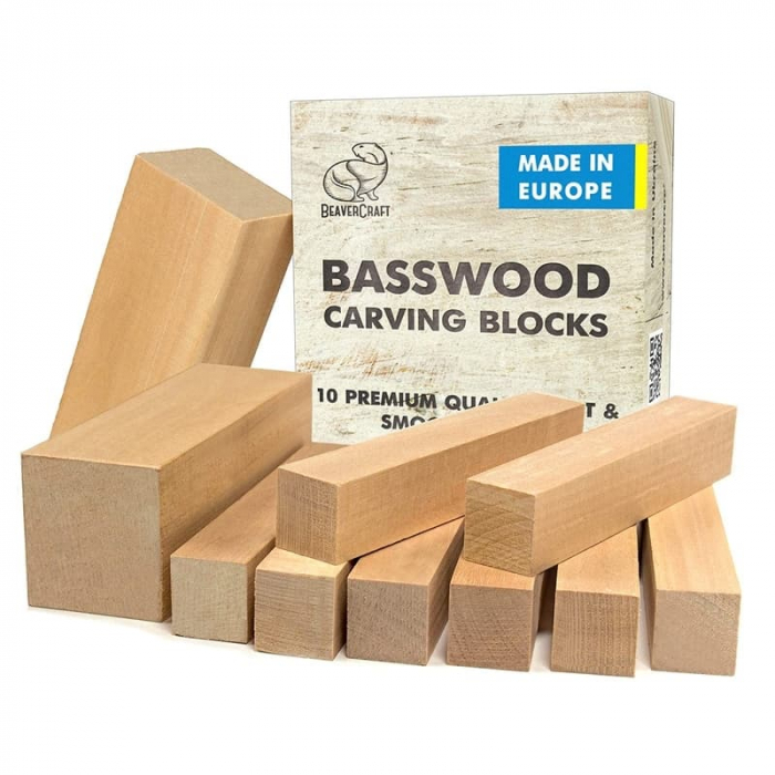Set de blocuri din lemn pentru sculptura BeaverCraft BVRCBW10, 10 piese BeaverCraft