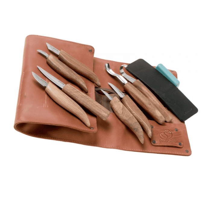 Set de sculptura in lemn BeaverCraft S18X, 10 piese, plus husa din piele [3]