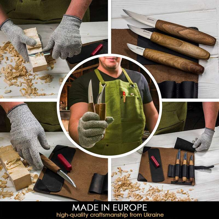 Set de sculptura in lemn BeaverCraft S19X, 5 piese, plus husa din piele [8]