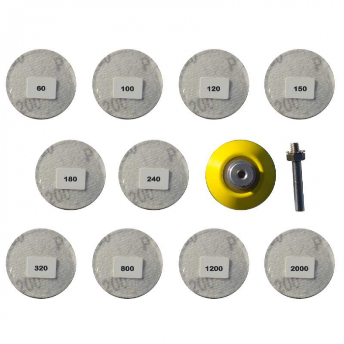 Set discuri abrazive pentru masini de gaurit si insurubat Troy 25930, O50 mm, granulatie P60-P2000, 100 piese