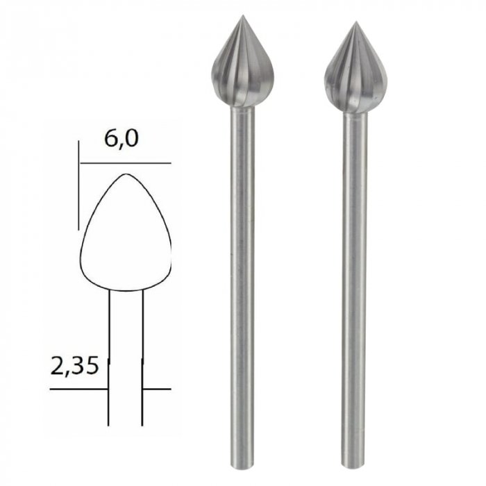 Set freze din otel-wolfram-vanadiu de forma picatura Micromot Proxxon 28724, Ø6 mm, 2 bucati [3]