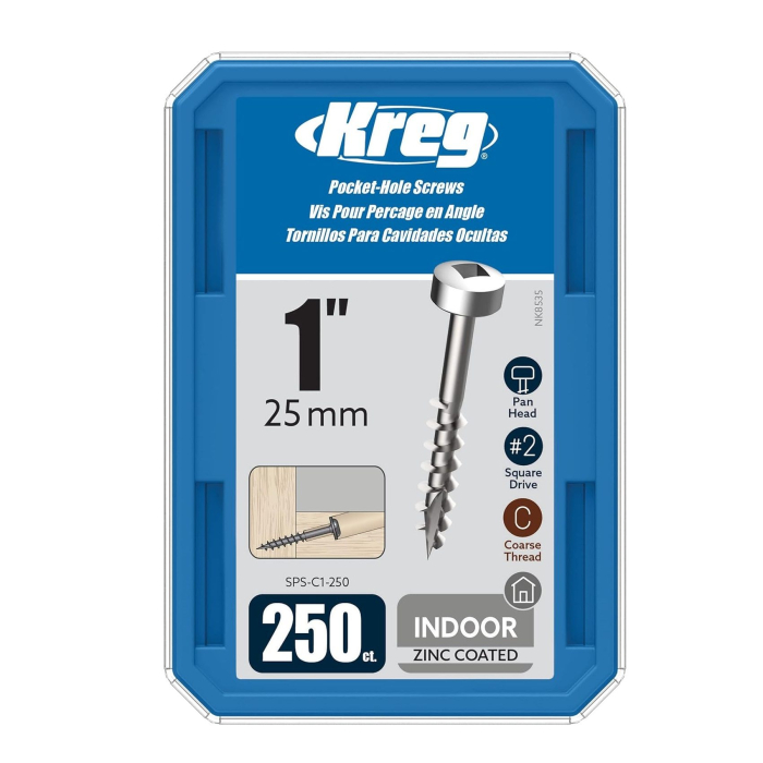 Set holtsuruburi pentru gauri in lemn Kreg SPS-C1-250, O8x25 mm, 250 bucati