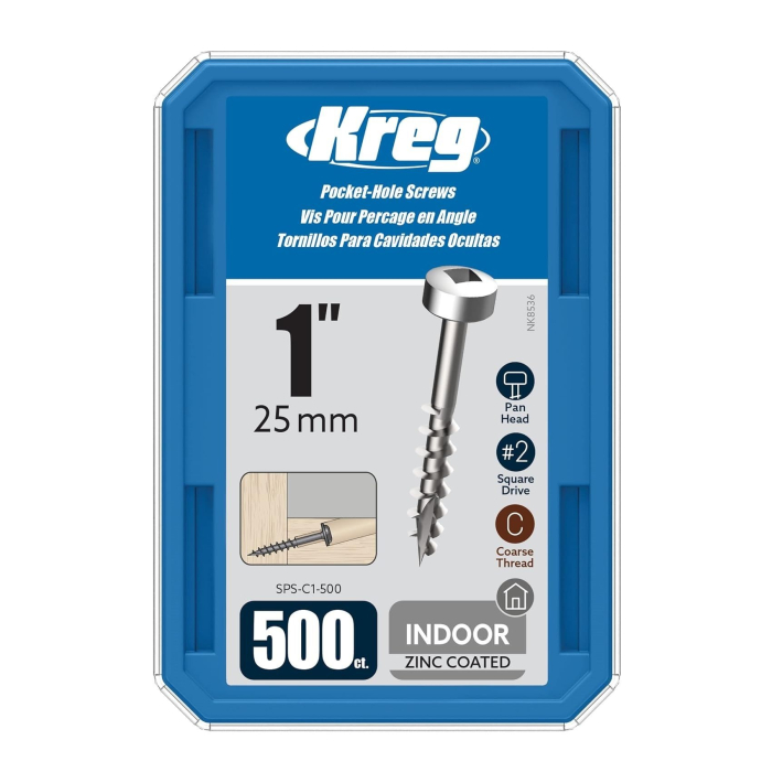 Set holtsuruburi pentru gauri in lemn Kreg SPS-C1-500, O8x25 mm, 500 bucati