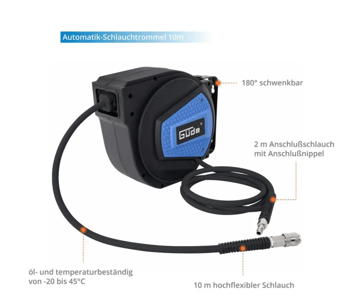 Tambur automat de perete cu furtun de aer Gude 02883, 10 m [8]